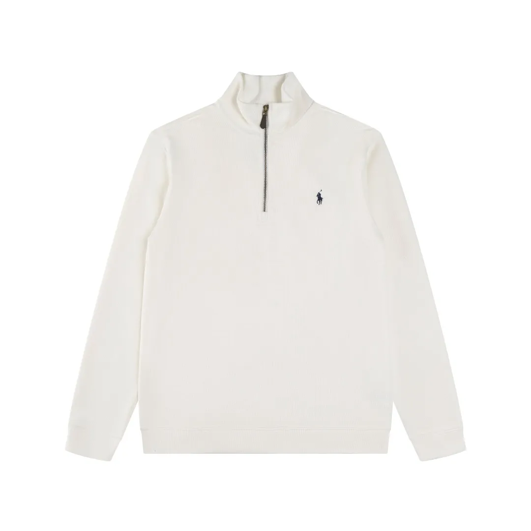 P230 #R97 Ralph lauren twelve-color embroidered pony logo half-zip high-neck long-sleeved knitted sweatshirt. The same style for men and women. The new half-zip sweatshirt for couples to wear in autumn is here! This kind of sweatshirt is really popular this year, even more popular than the hooded sweatshirt. Open the zipper and it can be used as a large lapel, which makes it more fashionable. The color of the classic design of the little war horse on the chest is matched with the embroidery. The simple zipper design echoes the brand logo, so you don’t need to match too much. The sweater version is loose enough! The fabric is custom-woven and dyed 100 cotton. 320g high gram weight 100% cotton knitted cotton with a certain thickness. The fabric is soft and comfortable, and the three-dimensional fabric is full of texture. The stitching is three needles and five threads, which is beautiful and strong. The pattern is also good. Although it is loose, it does not look bulky! - It is not a popular color scheme on the street. The color is pure and highly recommended. The upper body has a particularly high rate of turning heads. Loose style. Big drop shoulder OS style. Same style for men and women. Couple wear. Versatile and practical! Color: Gray, navy, khaki, green label, oatmeal brown label, apricot, black, army green, burgundy, pink, dark gray, light blue, white. Size: S M L XL Length: 70/72/74/76 Bust: 53.5/55.5/57.5/58.5 Shoulder width: 44/45/46/47 Sleeve length: 61/62/63/64